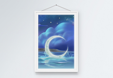 月亮夜景装饰画图片