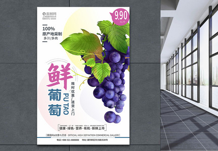葡萄采摘上市夏季水果促销海报图片