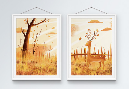 温馨小鹿动物系装饰画图片