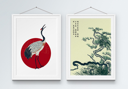 中国风仙鹤松树装饰画图片