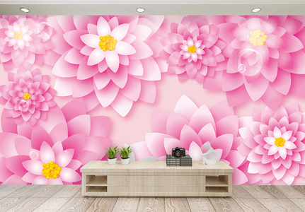 粉色现代简约花卉植物背景墙图片