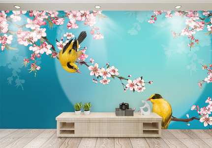 现代中式花鸟古典中国风电视背景墙图片