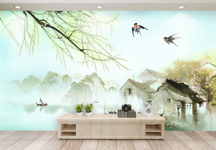 中国风江南春色背景墙图片