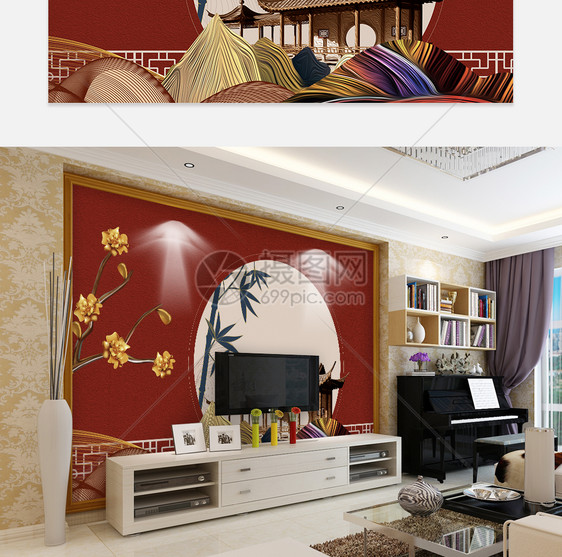 中国风红色大气背景墙图片