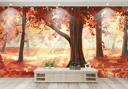 大气树林风景背景墙图片