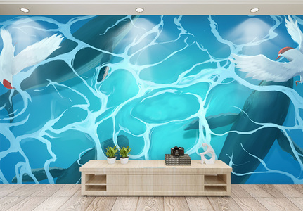蓝色海洋动物背景墙图片