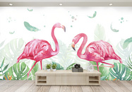 热带火烈鸟背景墙图片