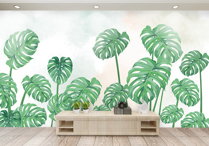 北欧热带植物背景墙图片