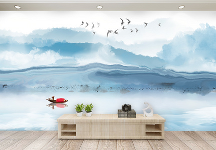 新中式简约山水风景背景墙高清图片