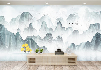 新中式大理石山水背景墙图片