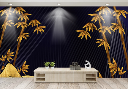 中国风金色竹子背景墙图片