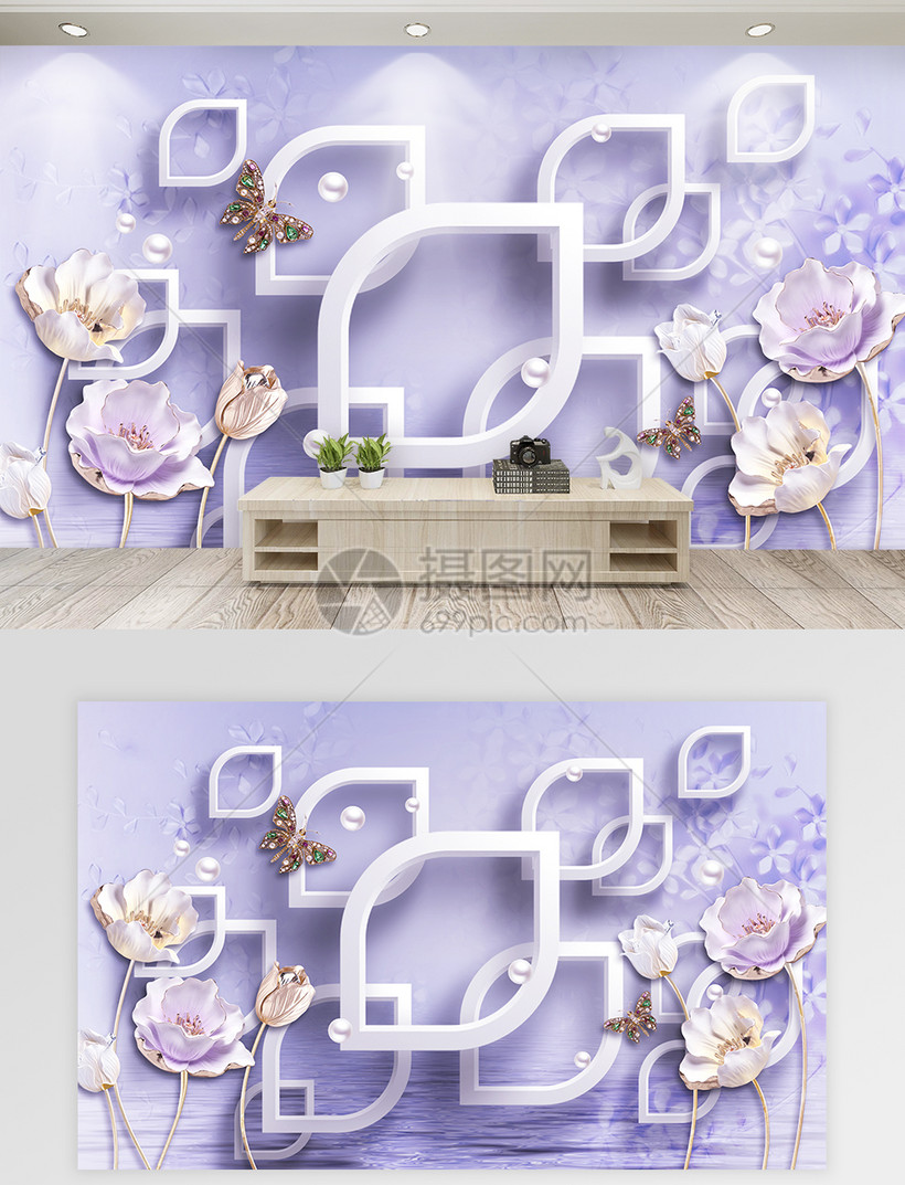 中式浪漫荷花仿3d背景墙模板素材 正版图片 摄图网 中式浪漫荷花仿3d背景墙模板素材 正版图片 摄图网