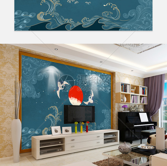 中国风古典仙鹤背景墙图片