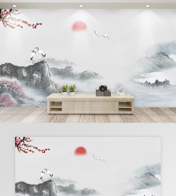 中国山水画背景墙图片