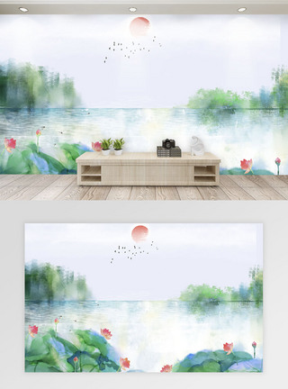 洪湖公园荷花中国风荷花背景墙模板