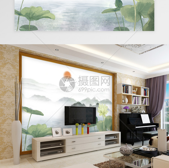 中国风荷花背景墙图片