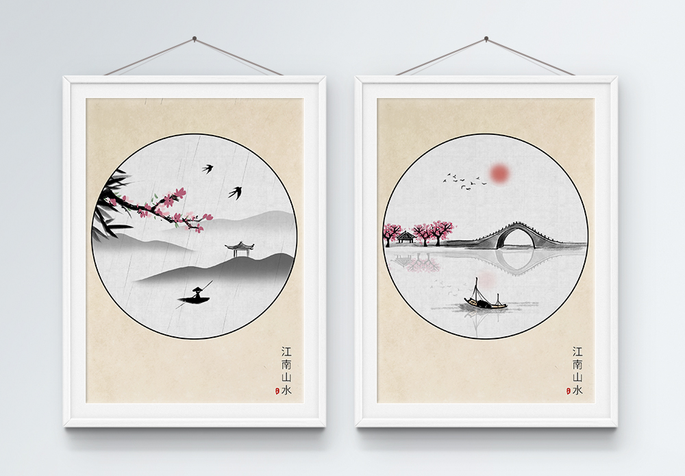 中国风江南山水装饰画图片素材