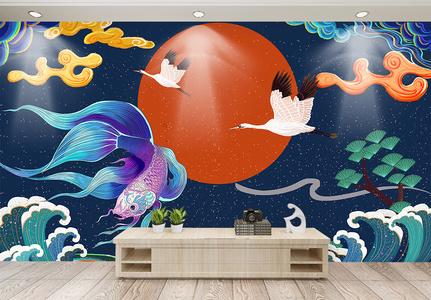 中国风客厅装饰画沙发电视背景墙高清图片