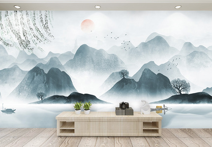 意境山水水墨中国风背景墙高清图片