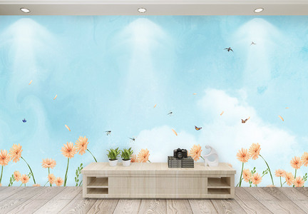 小清新花卉背景墙图片
