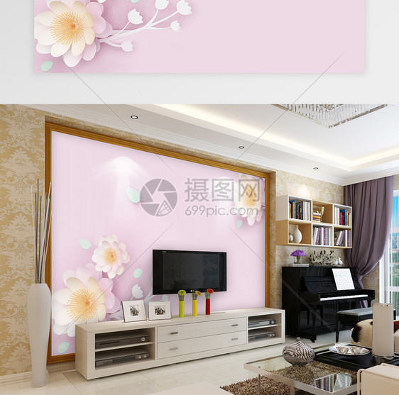 现代立体浮雕花卉背景墙图片
