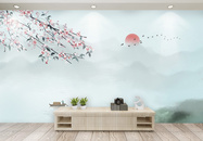 水墨花卉背景墙图片