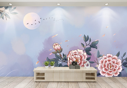 中国风花卉牡丹背景墙图片