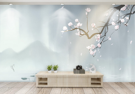 中国风手绘玉兰花背景墙高清图片