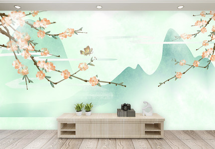 清新中国风山水风景背景墙图片