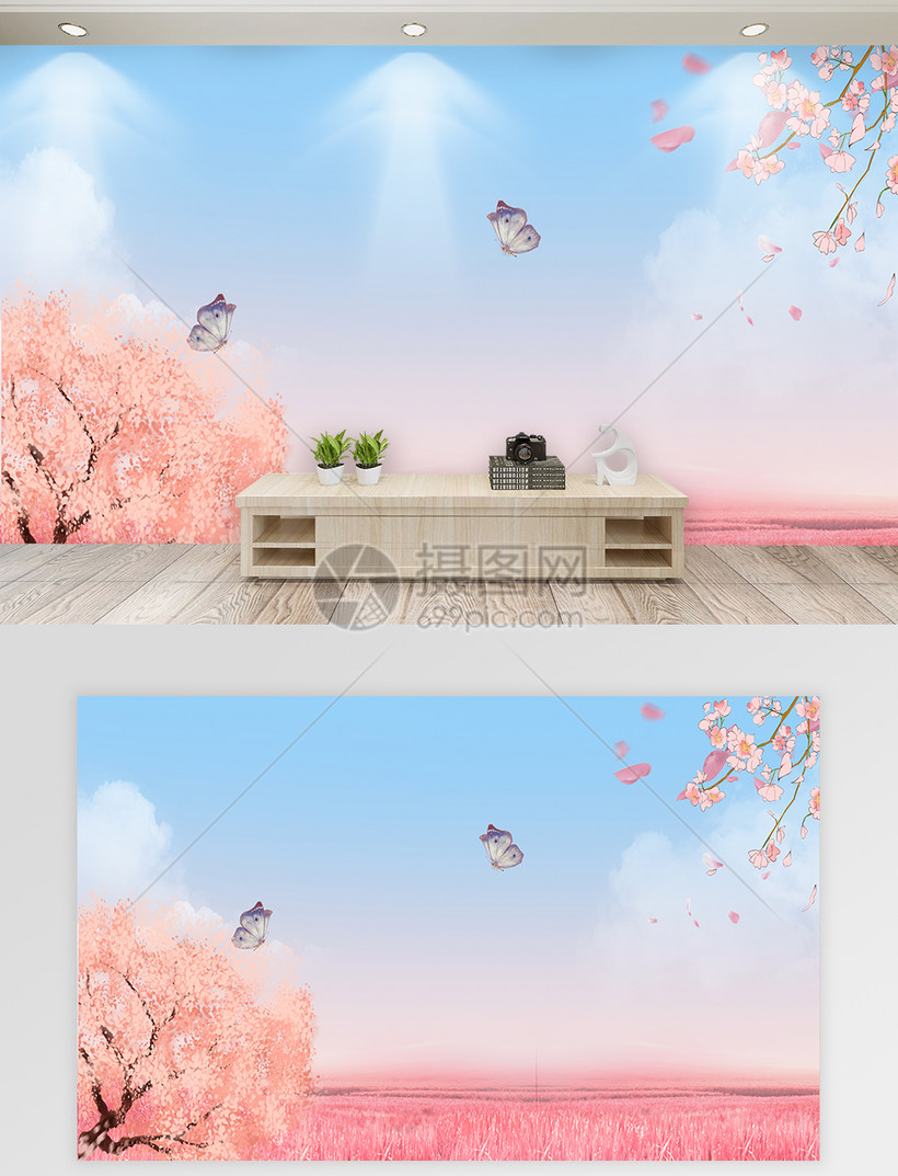 清新花海风景背景墙模板素材 正版图片 摄图网