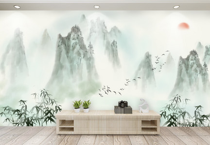 中国风山水风景背景墙图片