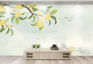 水彩桂花背景墙图片