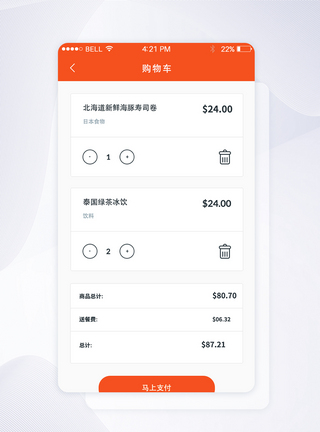 UI设计美食订餐页面app购物车页面图片