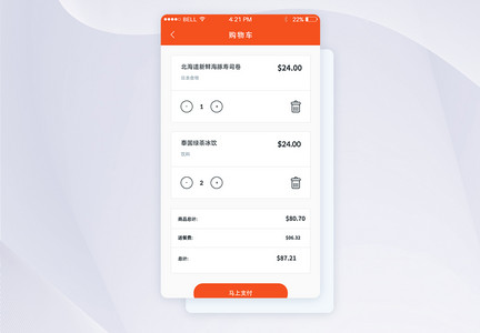 UI设计美食订餐页面app购物车页面图片
