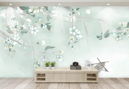 中国风水墨梨花背景墙图片