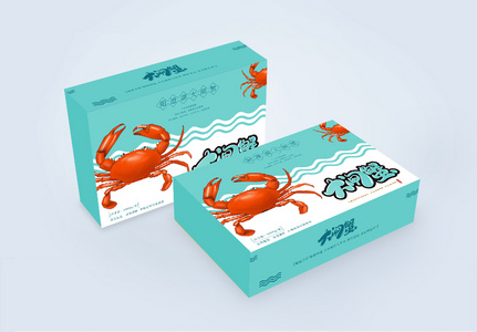 小清新大闸蟹礼盒包装盒设计图片