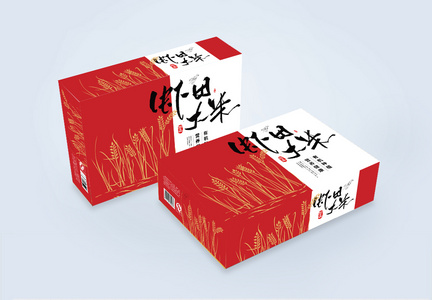 红色大气精品大米礼盒设计图片