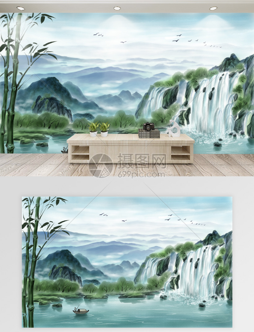 中国风山水风景背景墙模板素材 正版图片 摄图网