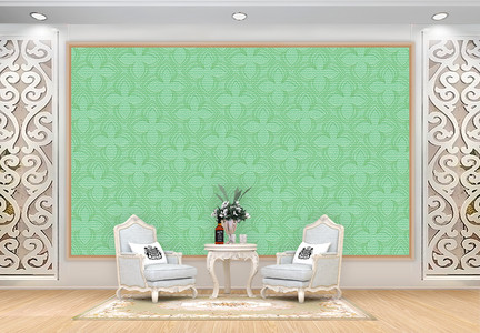 绿色花纹图形浮雕电视背景墙图片