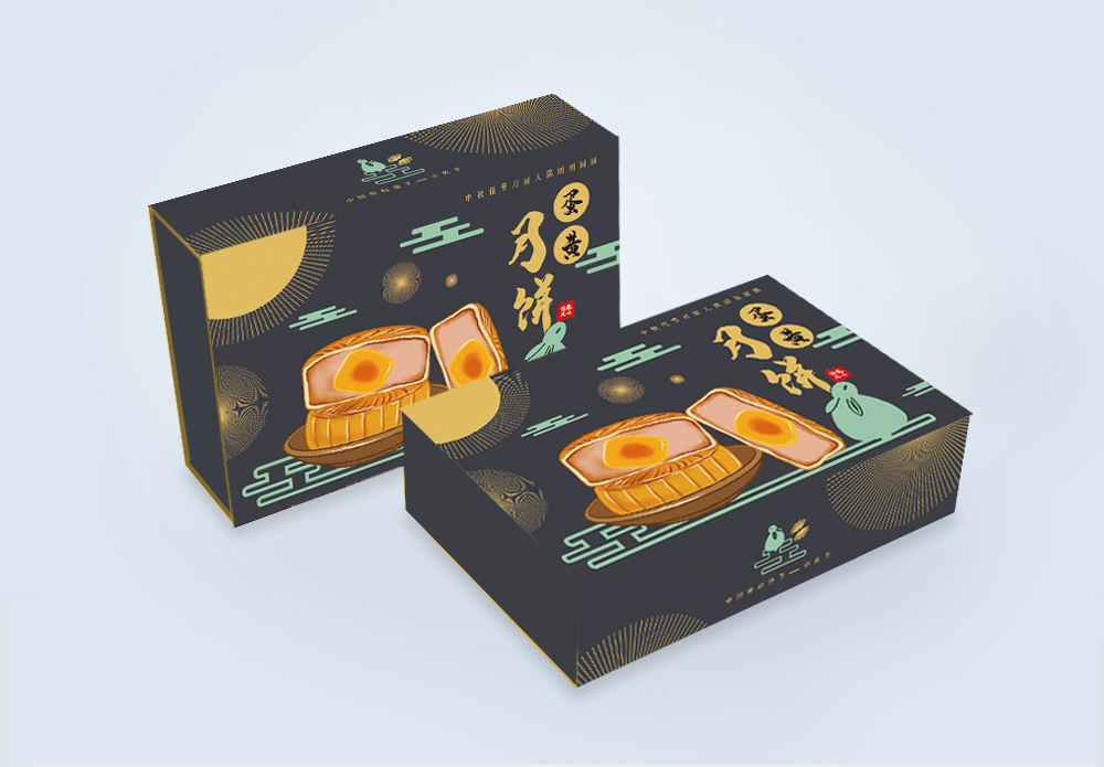 手绘风蛋黄月饼中秋月饼礼盒包装盒图片素材