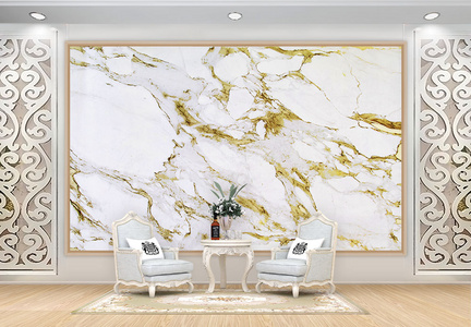 现代简约金色大理石石纹电视客厅背景墙图片