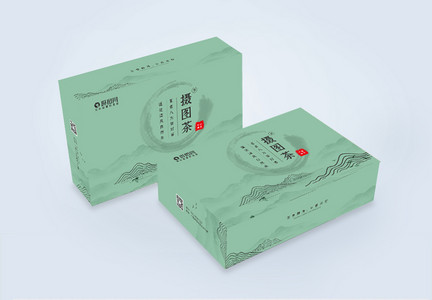 绿色极简中国风茶礼盒包装盒图片