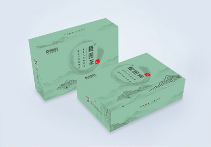 绿色极简中国风茶礼盒包装盒图片