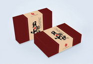 卡其色酒红色撞色中国风月圆中秋月饼礼盒包装盒图片