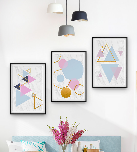 北欧现代简约客抽象几何厅装饰画图片