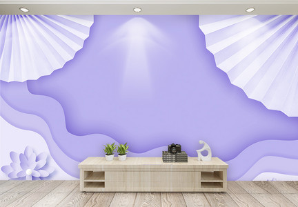 紫色剪纸立体背景墙图片