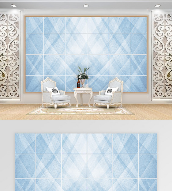 创意蓝色抽象瓷砖背景墙图片