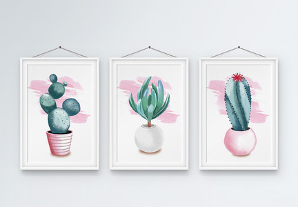 北欧ins风植物手绘三联装饰画图片