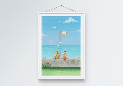 夏日海边情侣单图装饰画图片