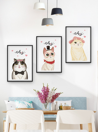 动物图片北欧风猫咪手绘装饰画模板